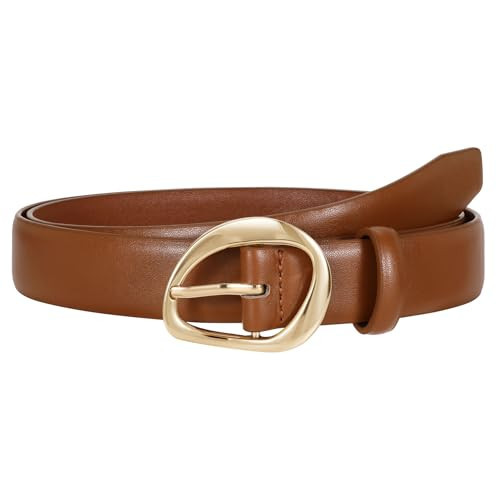 JASGOOD Leather Belts for Women Casual Fashion Waist Belt with Shiny Gold Buckle Ladies for Jeans Pants Dresses(Brown | Amazon (US)