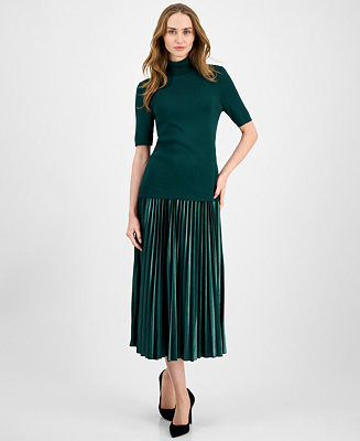 Women's Velvet Pleated Flared Midi Skirt | Macy's
