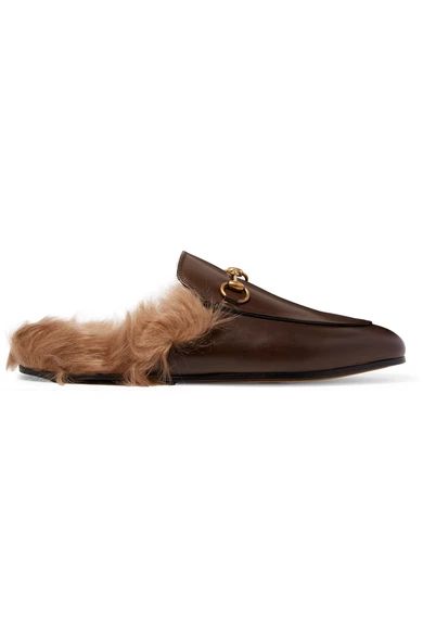 Horsebit-detailed shearling-lined leather slippers | NET-A-PORTER (UK & EU)
