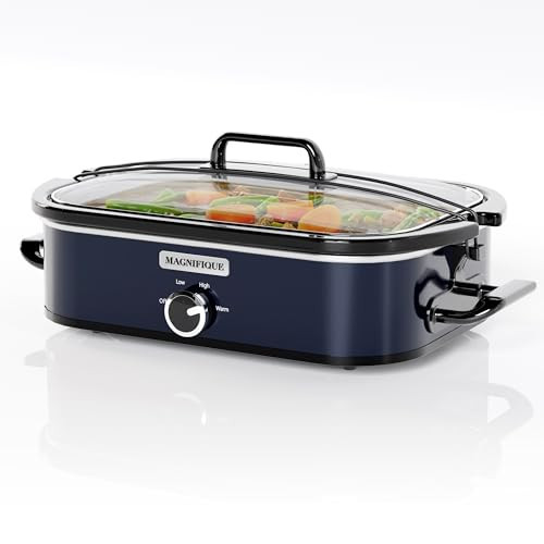 [NEW] MAGNIFIQUE 4-Quart Slow Cooker with Casserole Manual Warm Setting - Perfect Kitchen Small Appliance for Family Dinners, Dishwasher Safe Crock, Blue | Amazon (US)