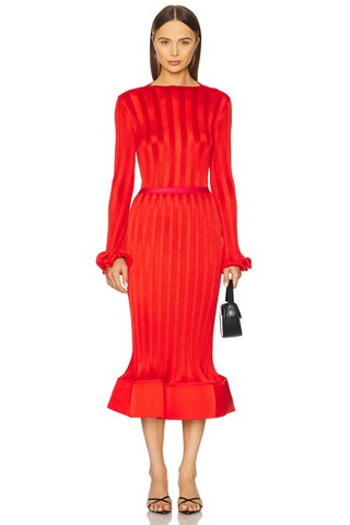 SIMKHAI Hollis Midi Skirt in Fiery Red from Revolve.com | Revolve Clothing (Global)