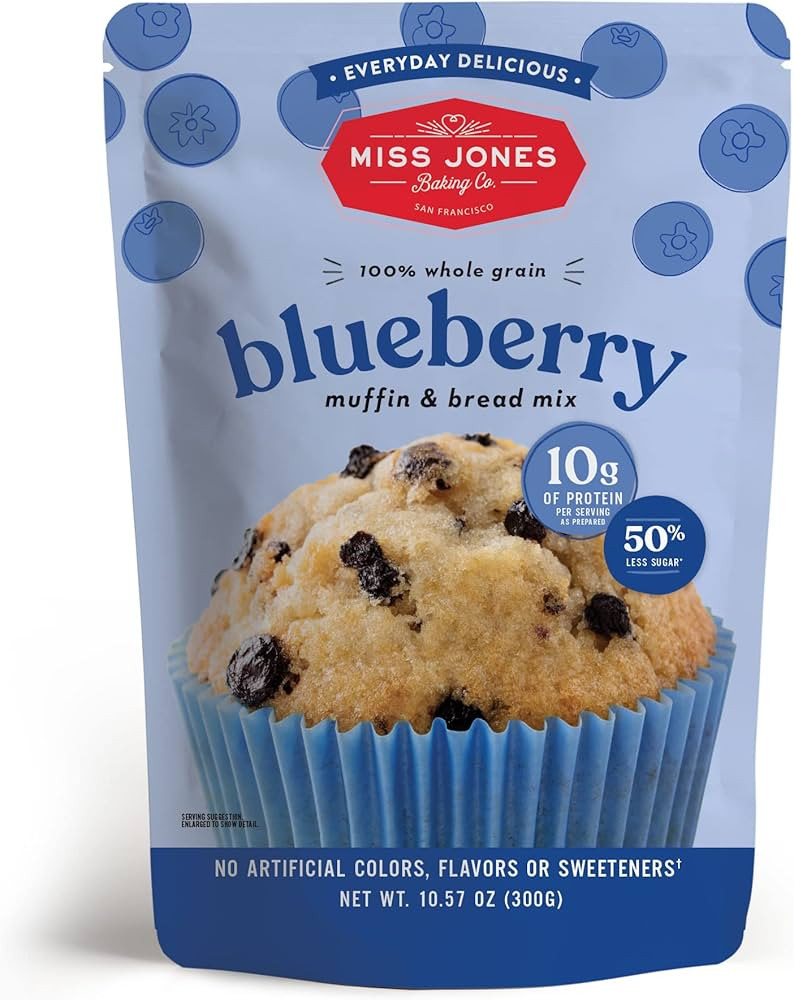Miss Jones Baking Blueberry Muffin & Bread Mix, Whole Grains, 50% Lower Sugar, Real Blueberries, ... | Amazon (US)