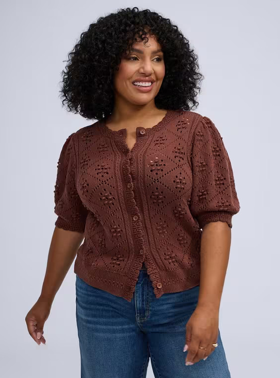 Belle Isle Scallop Edge Cardigan in Ivory-Cream | Torrid (US & Canada)