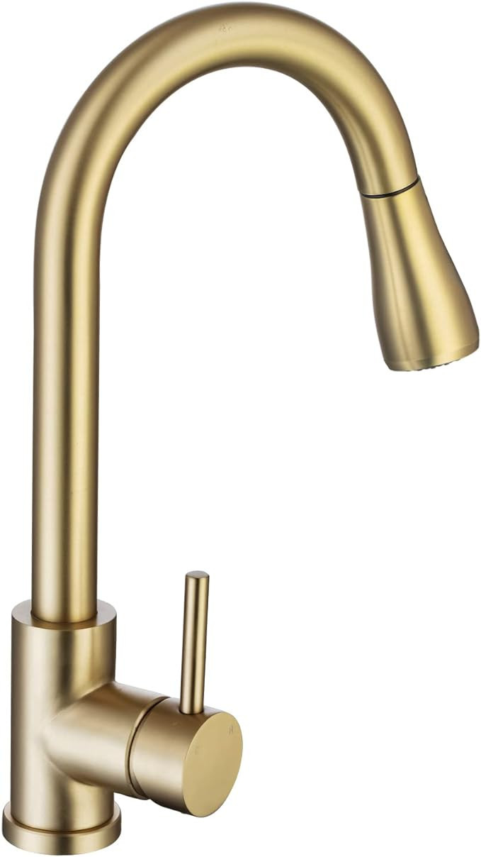 Gold Sink Faucet, Gold Kitchen Faucet with Pull Down Sprayer Stainless Steel Gooseneck for Commer... | Amazon (US)