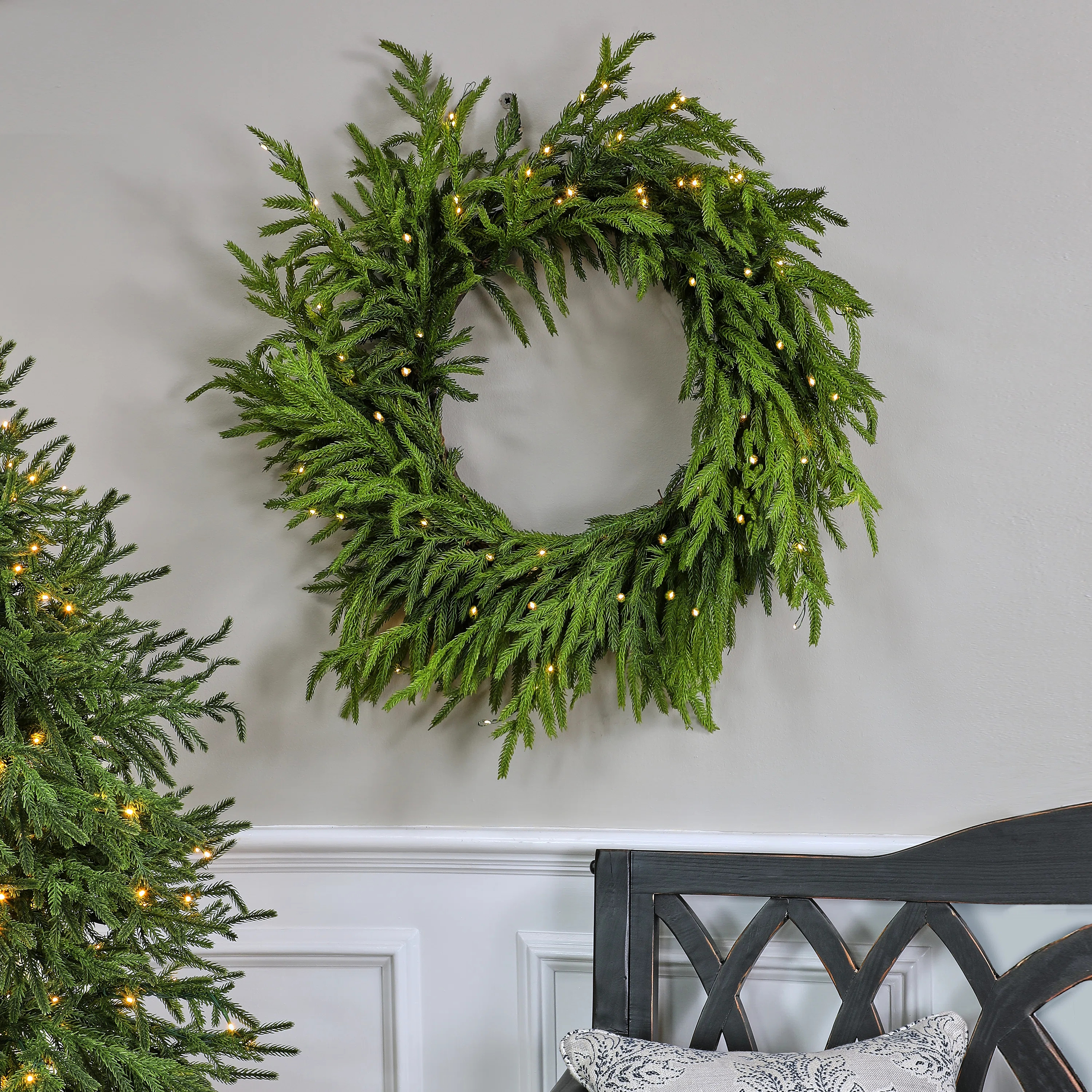 24" LED Battery Operated Timer Natural Touch Norfolk Pine Wreath | Wayfair North America