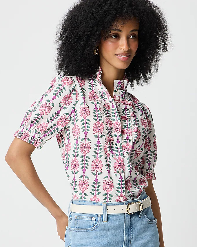 Printed ruffle-placket blouse | J.Crew Factory