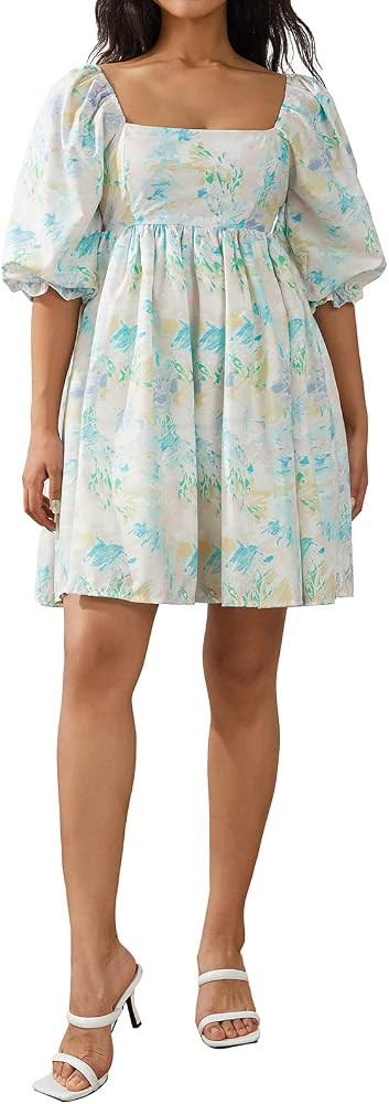 Womens Puff Sleeve Tulle Dress Princess Dress Square Neck Bubble Sleeve Fairy Mini Dress Tie Dye ... | Amazon (US)
