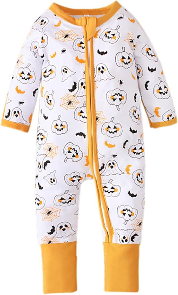 Baby Boys Girls Halloween Clothes Newborn Ghost Long Sleeve Romper Toddler Pumpkin Print Jumpsuit... | Amazon (US)
