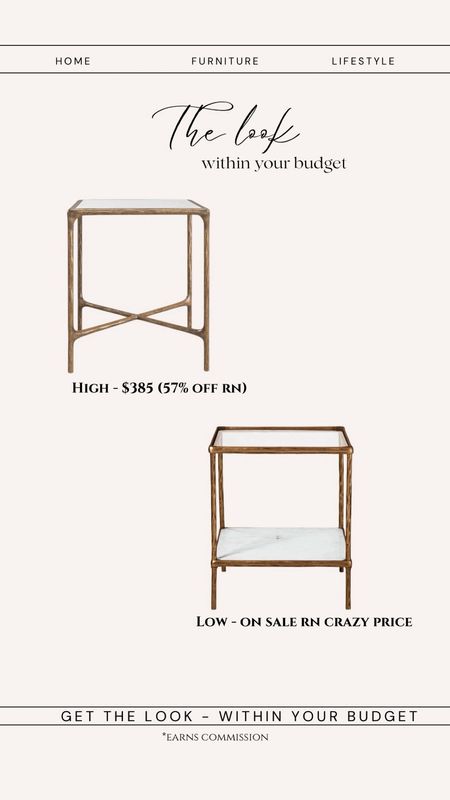 Splurge or save home. Brass side table designer look for less. Square side table marble top. Side table with shelf. Modern side table 

#LTKsalealert #LTKhome