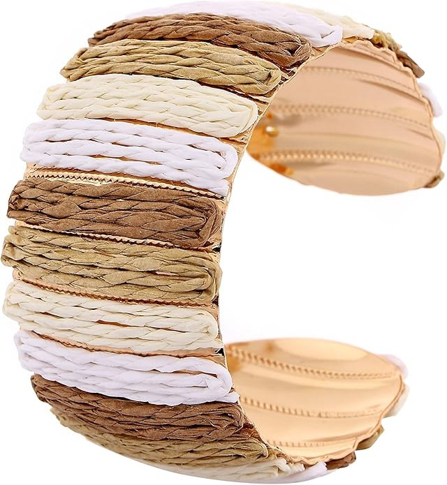 Raffia Colorful Chunky Cuff Bracelet For Women Statement Irregular Wave Vacation Tropical Beachy ... | Amazon (US)