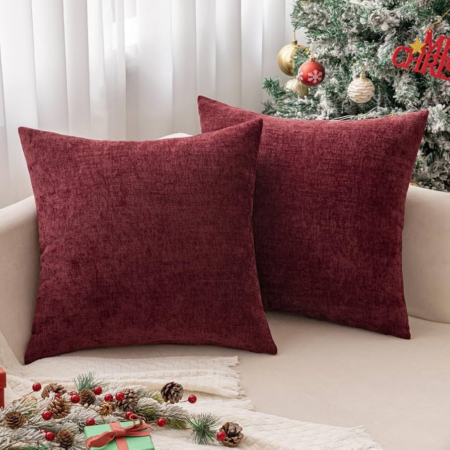 MIULEE Soft Chenille Christmas Throw Pillow Covers Burgundy 18x18 Inch | Amazon (US)