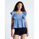 Free Assembly Women's Square Neck Cotton Top with Flutter Sleeves, Sizes XS-XXL | Walmart (US)