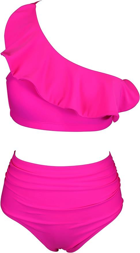 Eomenie Women One Shoulder Ruffle Two Piece Swimsuits High Waisted Tummy Control Bikini Sets 2 Pi... | Amazon (US)