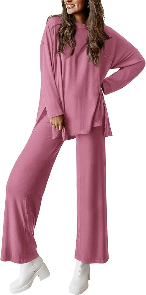 PRETTYGARDEN Women's Two Piece Lounge Sets Matching Long Sleeve Shirts Wide Leg Pants Tracksuits ... | Amazon (US)
