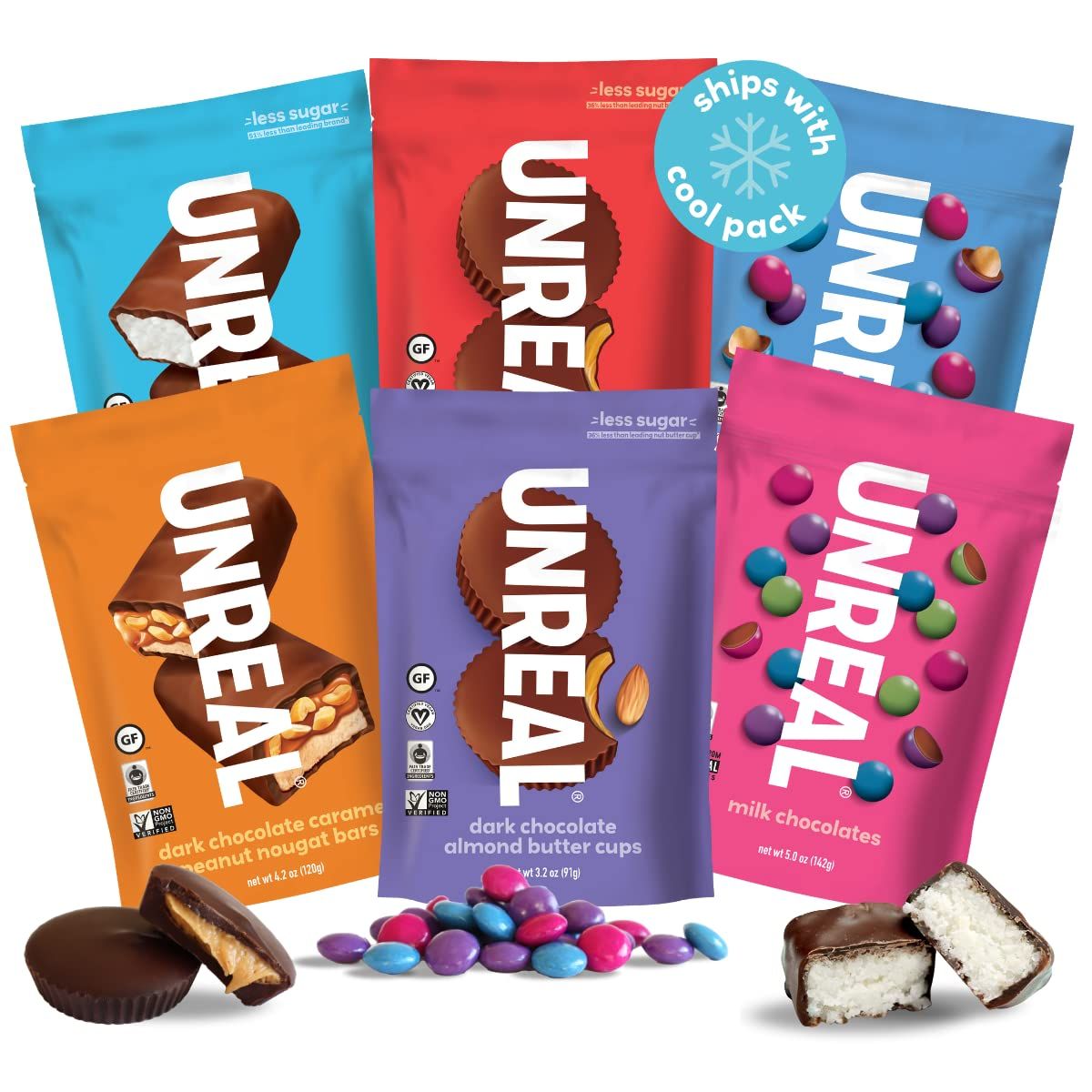 UNREAL Complete Variety Pack (6 Bag Sampler) | Less Sugar, Fair Trade, Non-GMO Ingredients with n... | Amazon (US)