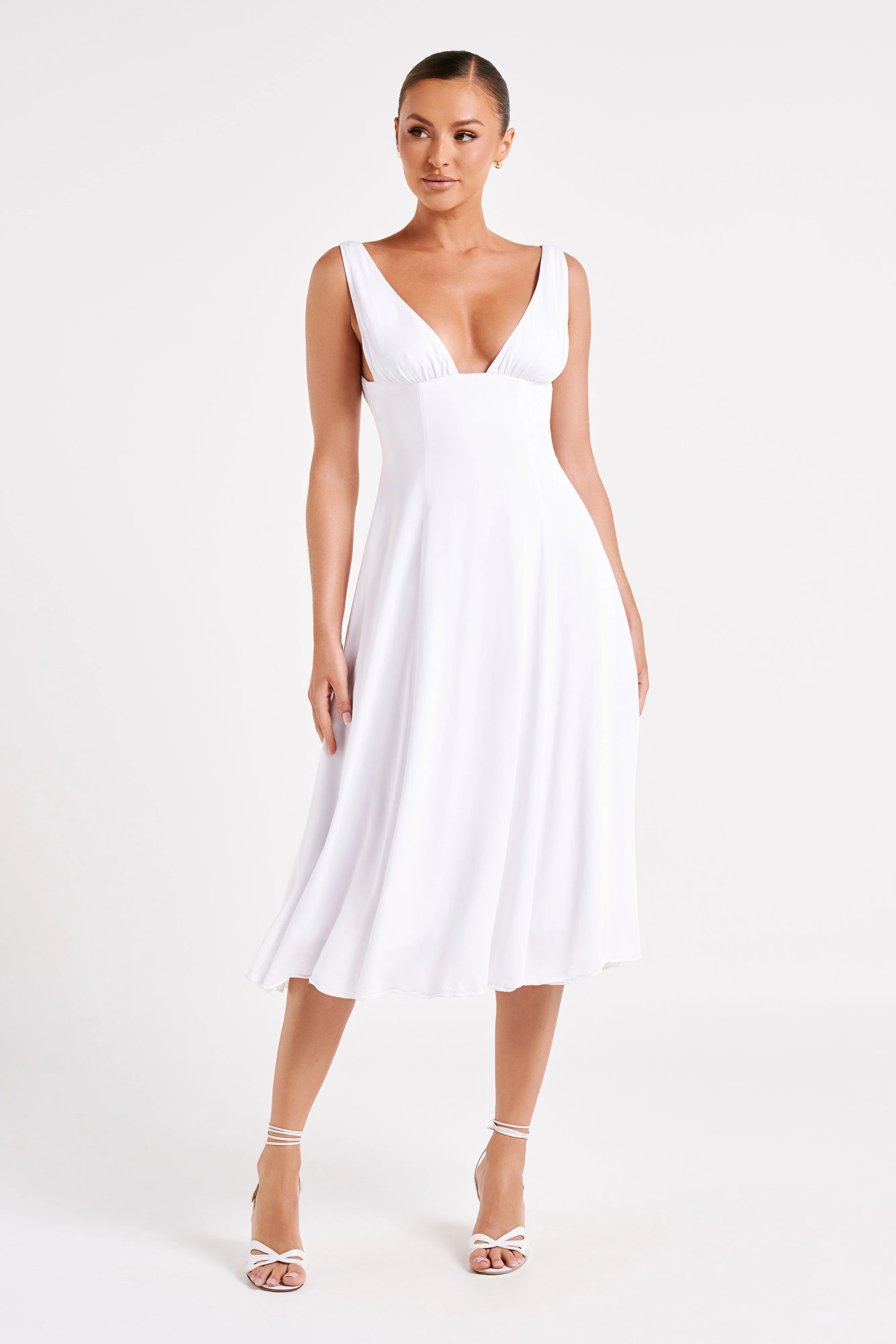 Soledad Gathered Midi Dress - White | Meshki (APAC)