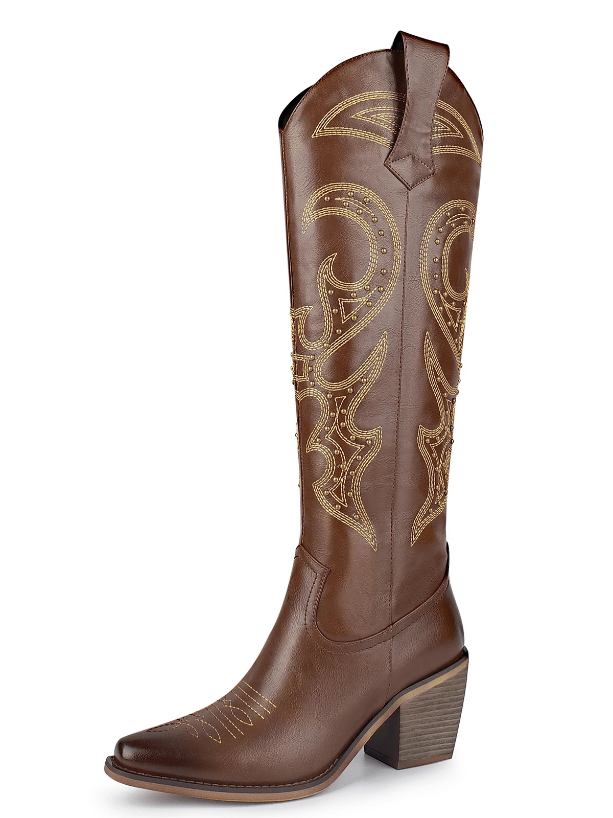 WETKISS Knee High Cowboy Cowgirl Boots For Women, With Unique Embroidery, Side Zipper And Chunky ... | SHEIN