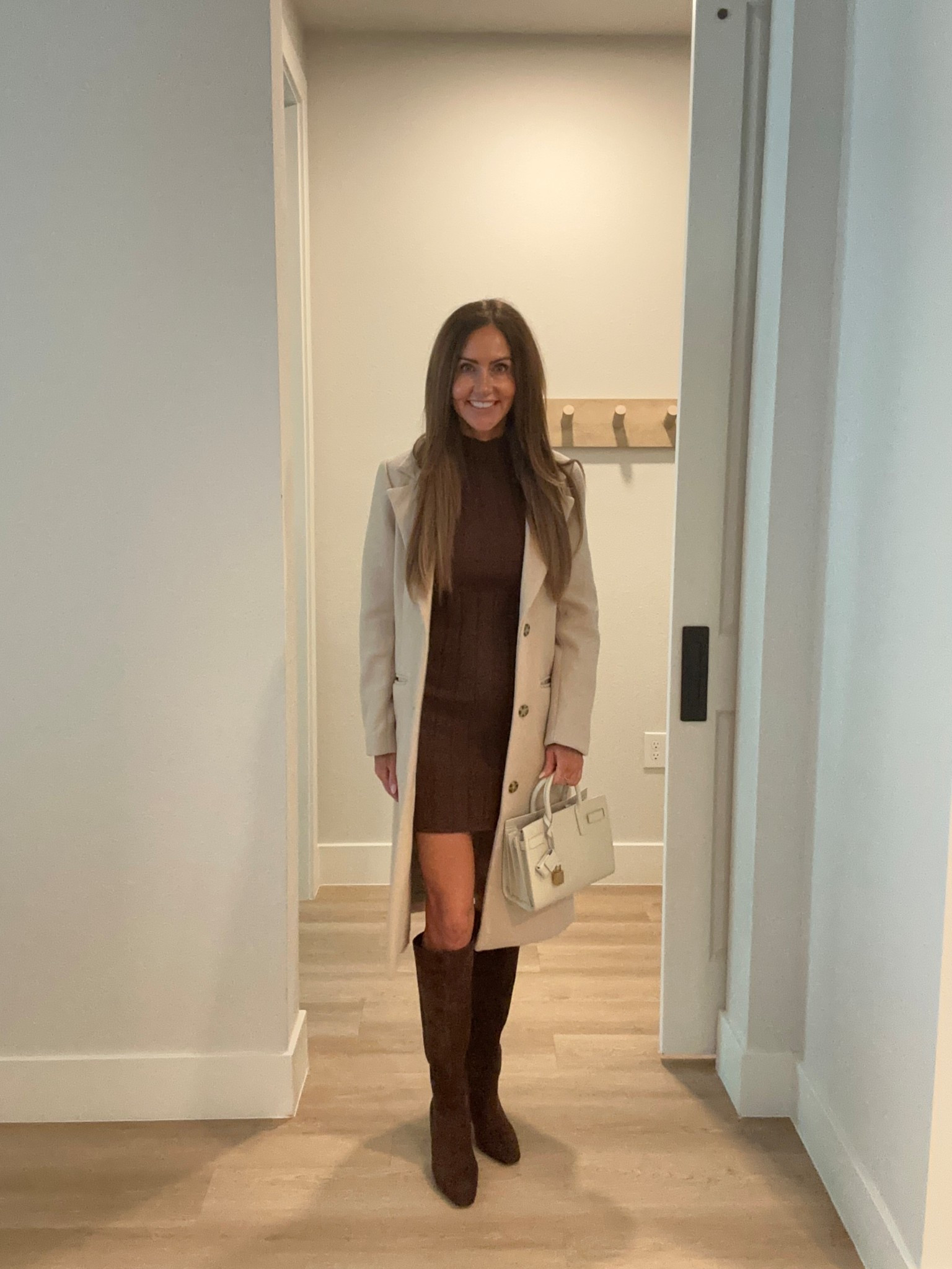 Wearing small in dress and xxs in coat 🤎

#LTKOver40 #LTKHoliday #LTKWorkwear