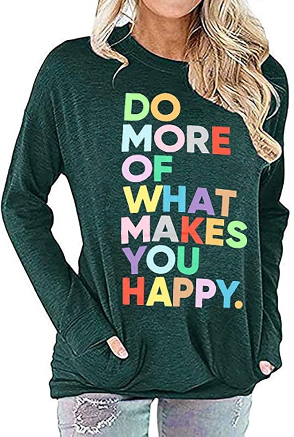 Women's Fun Happy Graphic Tees Cute Long Sleeve Letter Printed T-Shirts Top | Amazon (US)