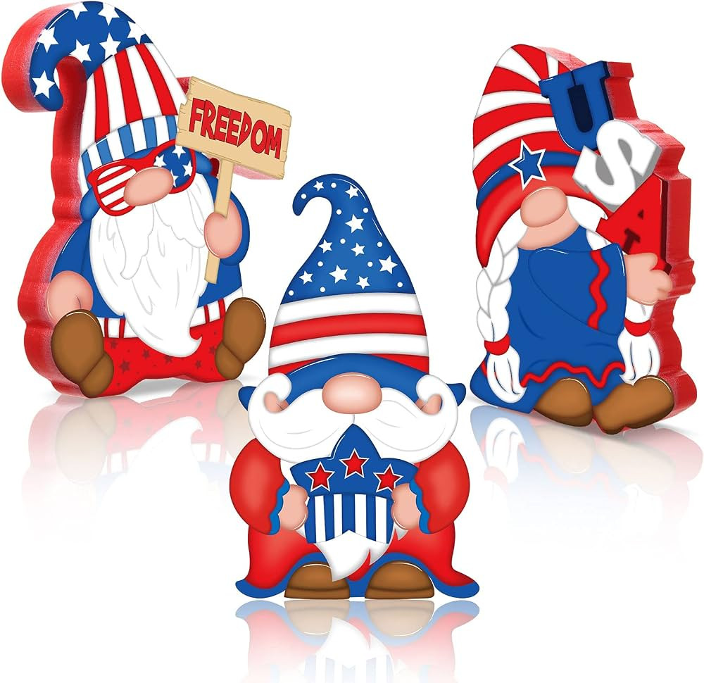 3 Pieces Patriotic Table Decorations American Gnome Wooden Signs Wood Freestanding Table Centerpi... | Amazon (US)