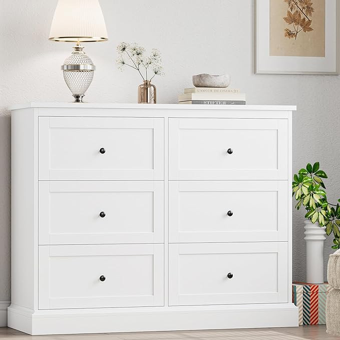 FOTOSOK White Dresser, 6 Drawer Dresser White, Modern Double Chest with Deep Drawers, Wide Storag... | Amazon (US)