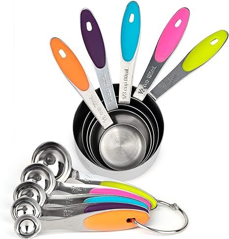 Stainless Steel Measuring Cups and Spoons Set - Metal Cup and Spoon Set to Measure Dry Food - Sil... | Amazon (US)