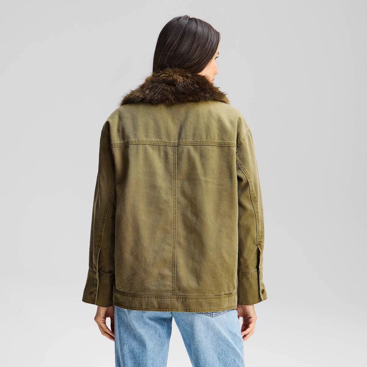 Women's Faux Fur Collar Utility Jacket - Universal Thread\u2122 Green XS | Target
