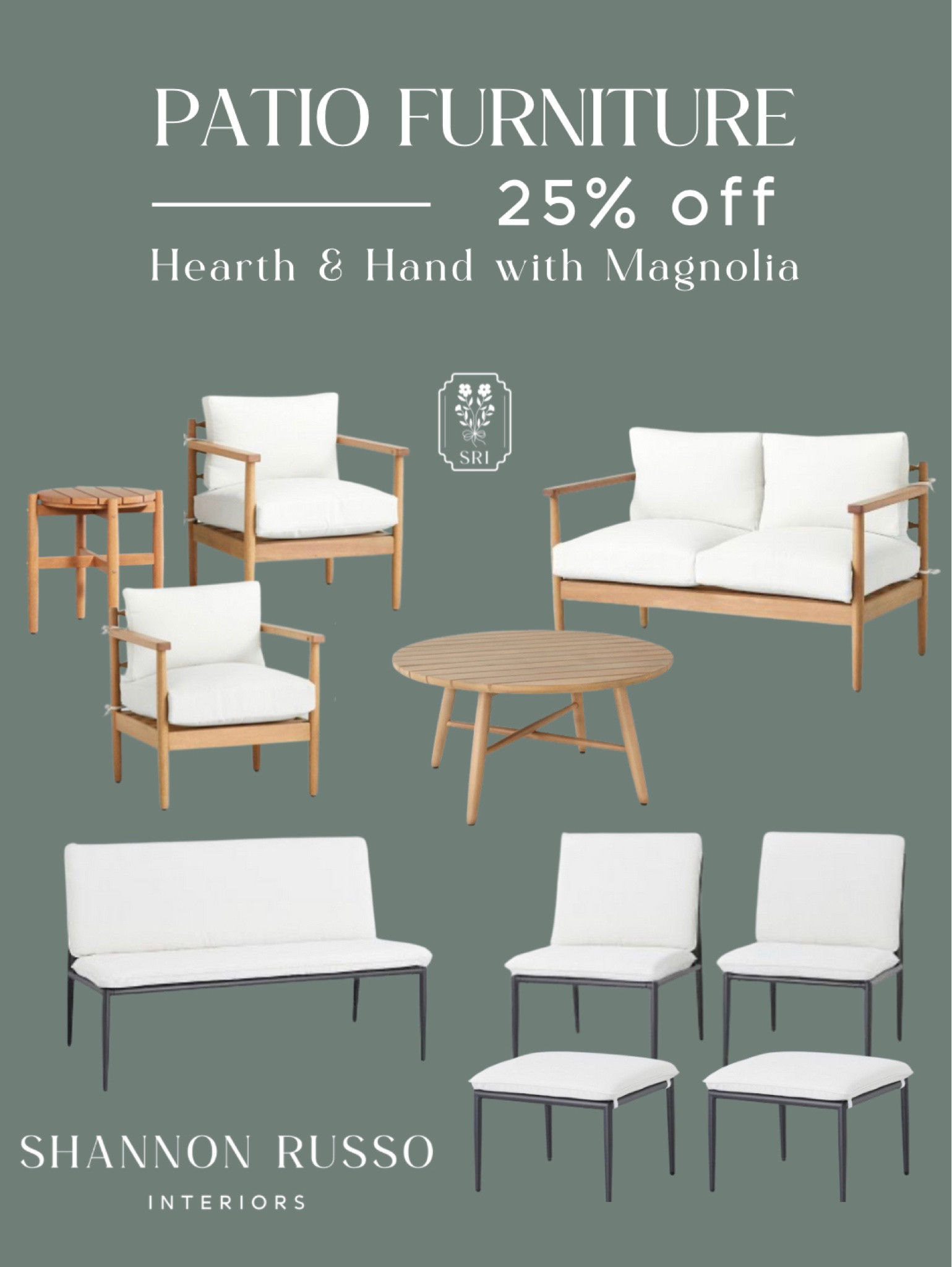 25% off Hearth and Hand with Magnolia until Sunday! 

Slat wood neutral outdoor patio furniture that will compliment any backyard design perfectly. The natural wood design lends itself to so many design styles!

Modern black and white loveseat, chairs, and ottomans add a sleek and chic element to your outdoor design.

Enjoy your morning coffee or cocktails at night during the spring and summer months on your new patio furniture!

#shannonrussointeriors #homedecor #interiordesigner #patiofurniture #outdoorfurniture 

#LTKhome #LTKunder100 #LTKunder50
