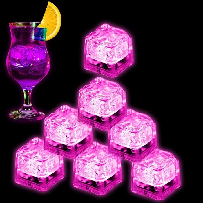 Light Up Ice Cubes for Drinks, 12 PCS Pink LED Ice Cubes Liquid Activated, Glow in The Dark Water... | Amazon (US)
