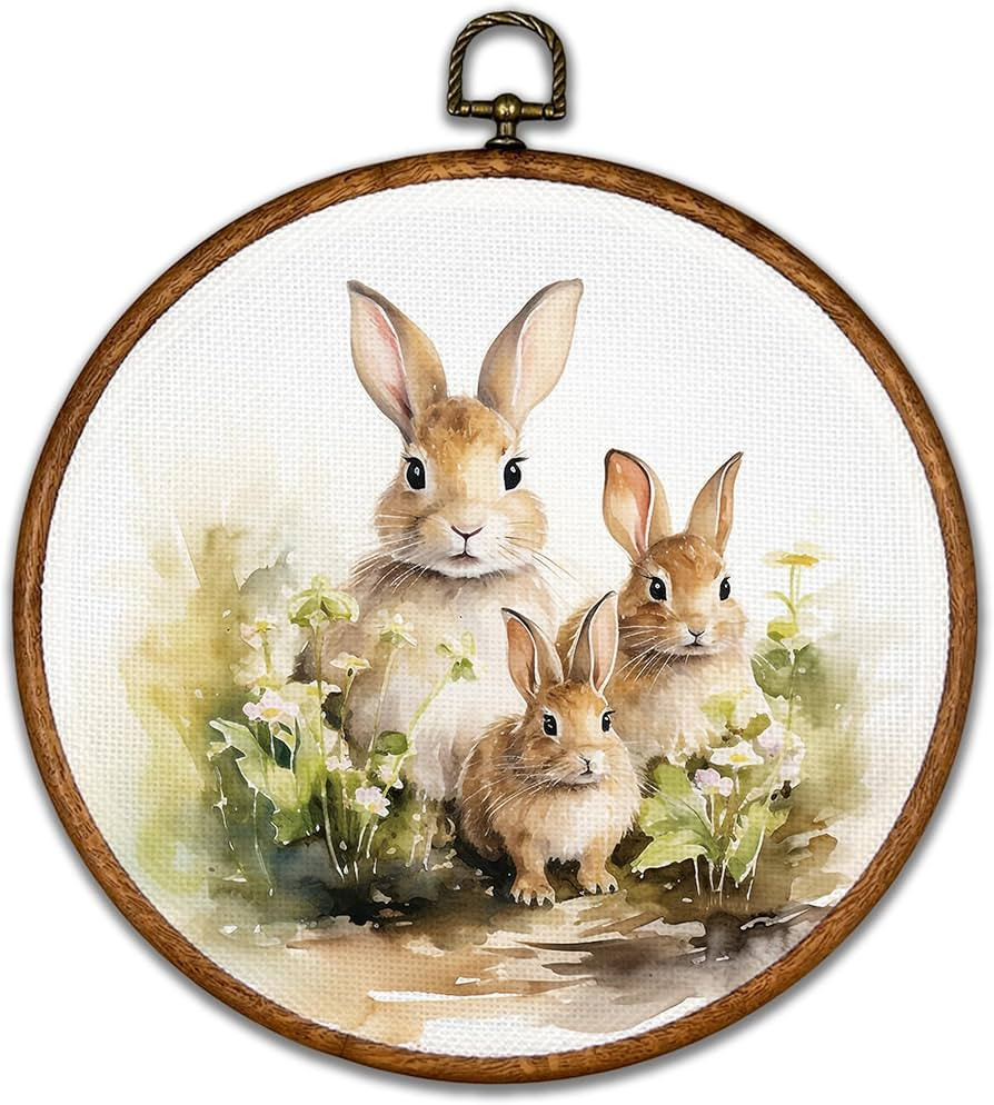 BCUANGD Vintage Bunny Round Wall Art Decor - Retro Easter Rabbit Botanical Wall Art Canvas Frame ... | Amazon (US)