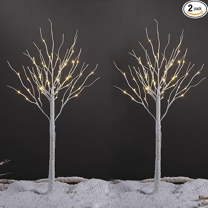 LIGHTSHARE 4 Feet Birch Tree, 48 LED Lights, Warm White, Set of 2, for Home,Festival, Party, and ... | Amazon (US)