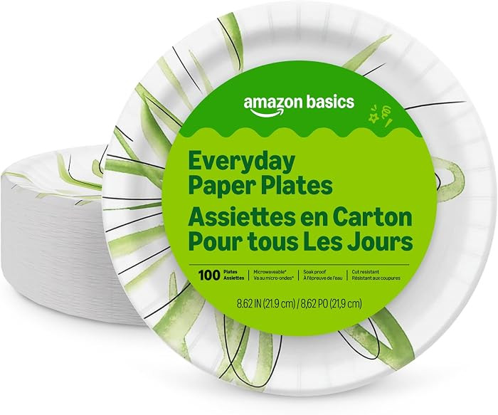 Amazon Basics Everyday Disposable Paper Plates, 8.62 Inch, Microwave-Safe, Cut Resistant, Soak-Pr... | Amazon (US)