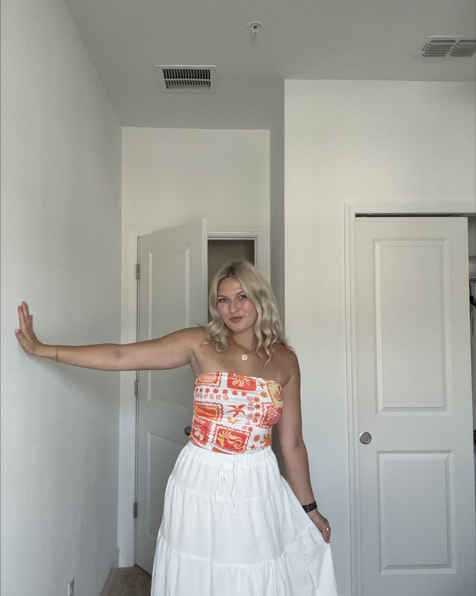 Orange summer crop top and flowy white drawstring maxi skirtt

#LTKFindsUnder50 #LTKStyleTip #LTKTravel