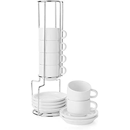 SWEEJAR Porcelain Espresso Cups with Saucers, 4 Ounce Stackable Cappuccino Cups with Metal Stand ... | Amazon (US)