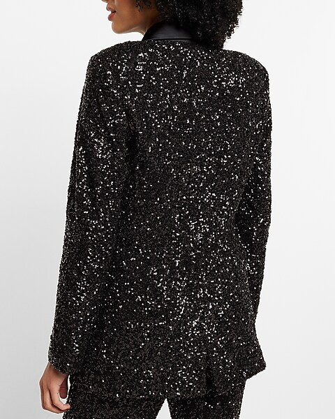 Sequin Peak Lapel Boyfriend Tuxedo Blazer | Express