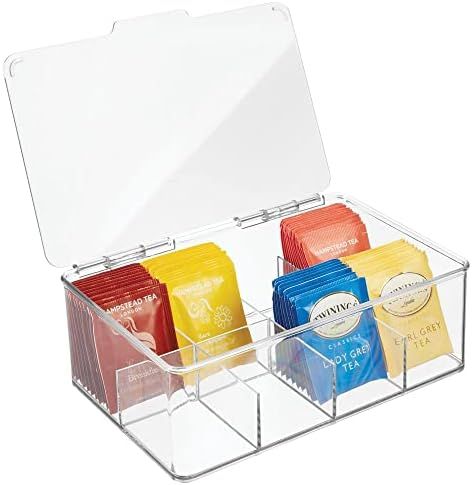 mDesign Tea Storage Boxes - Plastic Tea Box with 8 Compartments Holds up to 100 Tea Bags - Stackable | Amazon (UK)