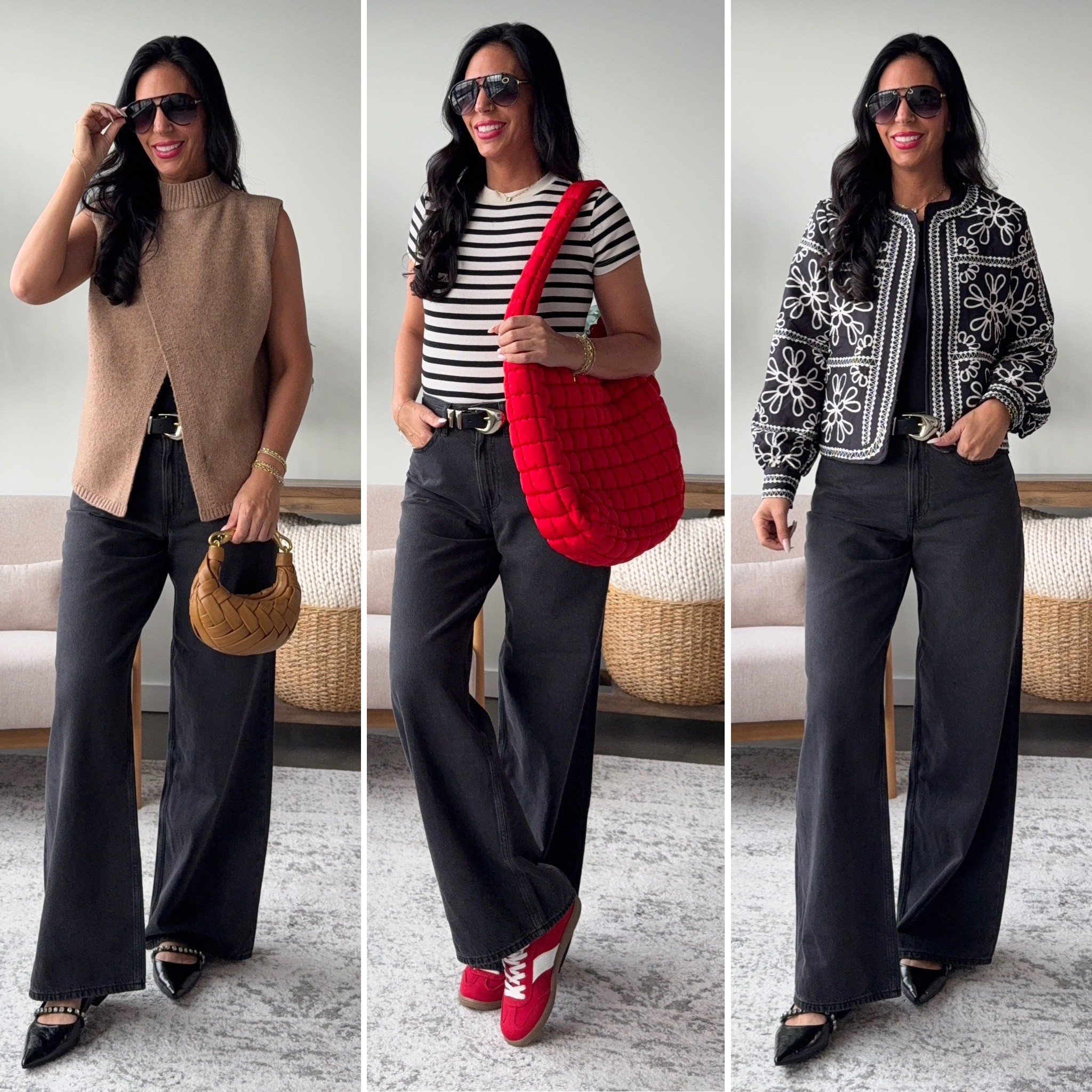 AGolde look for way less at Old Navy. I am wearing a size 2 tall and am 5’10.  They have a slight stretch to them l. 
Sweater- small 
Tee- x-small 
Quilted jacket- small 

#LTKSaleAlert #LTKU #LTKFindsUnder50