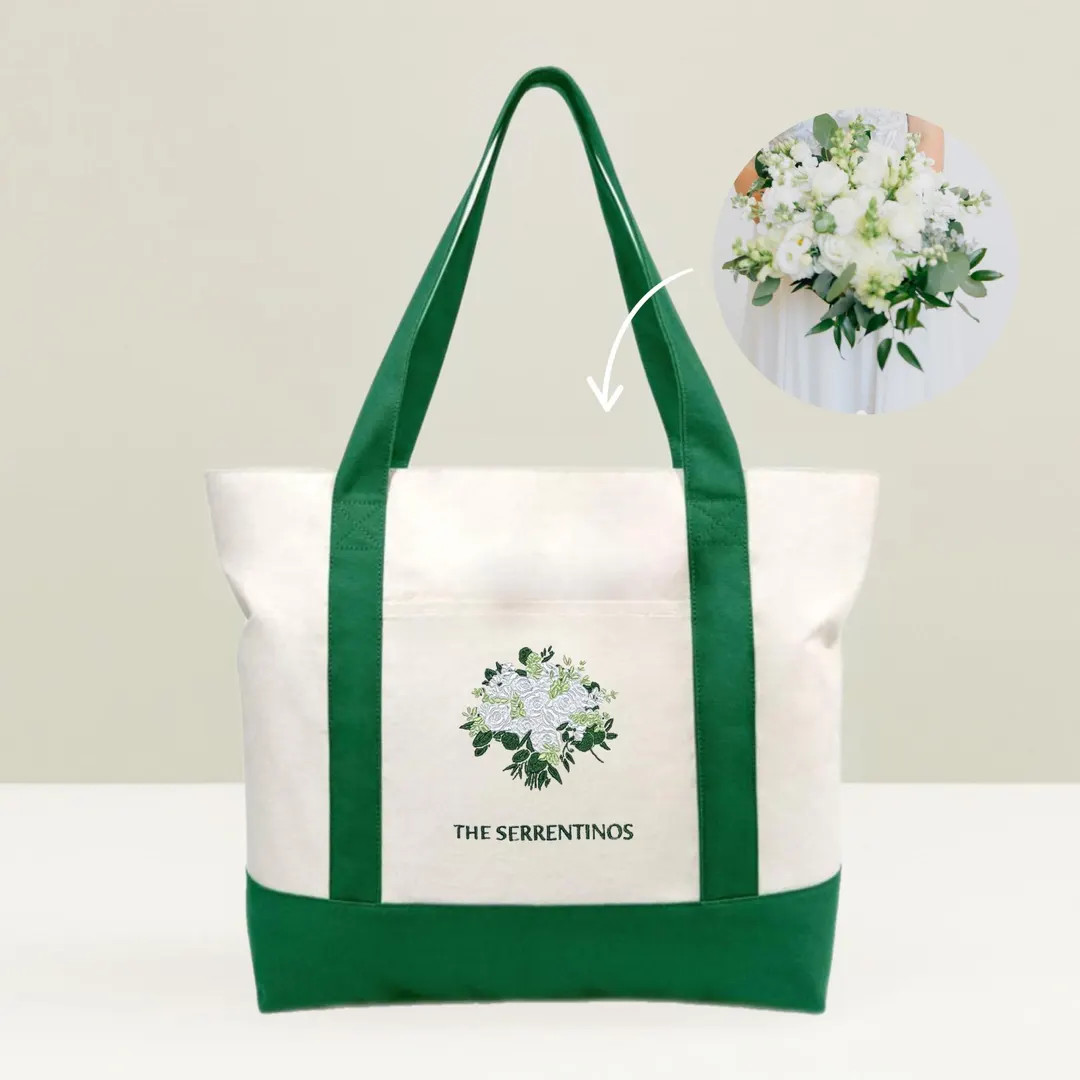 Custom Embroidered Bridal Bouquet Tote Bag | Etsy (US)