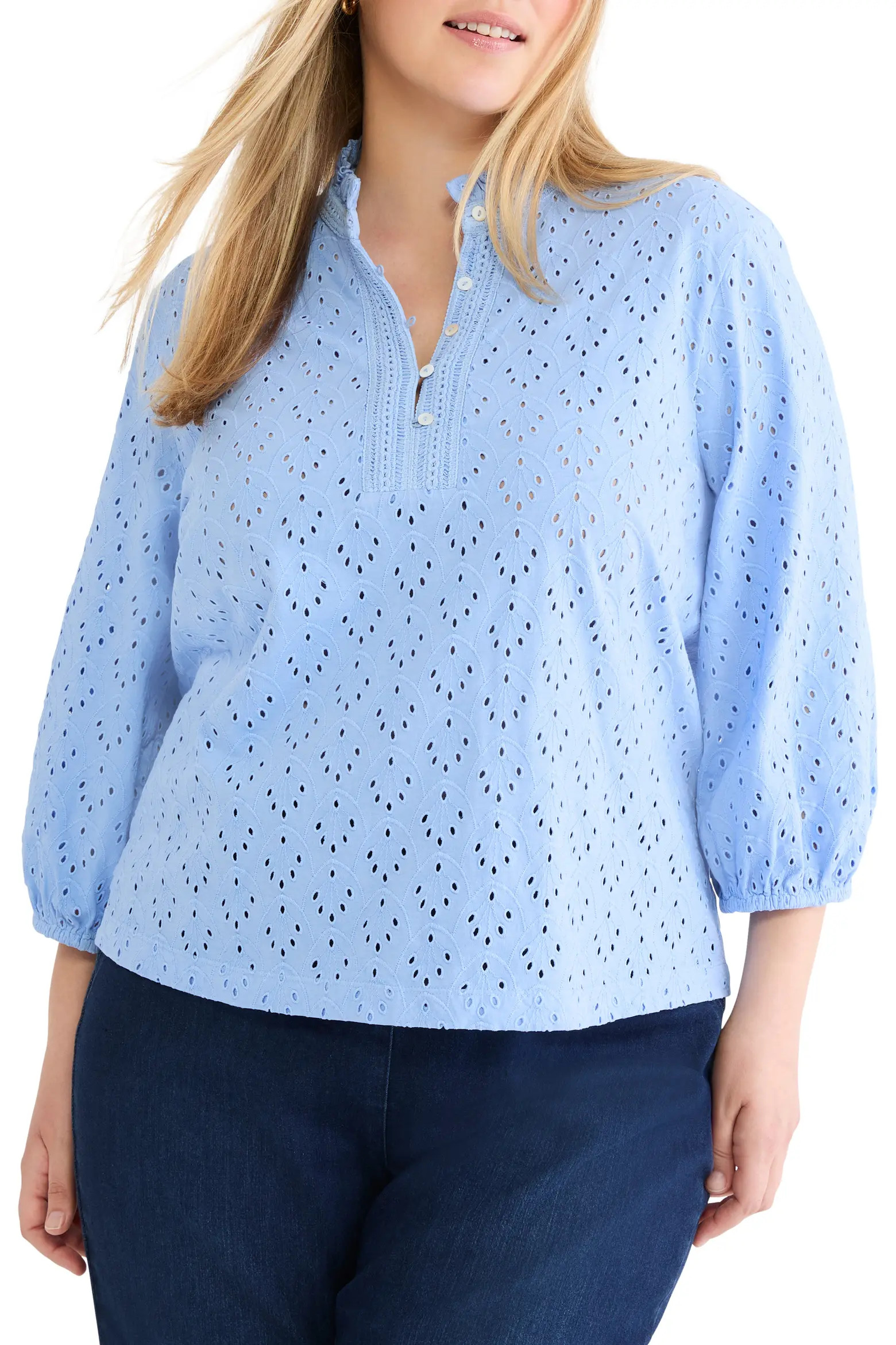 Ruffle Neck Eyelet Top (Women) | Nordstrom | Nordstrom