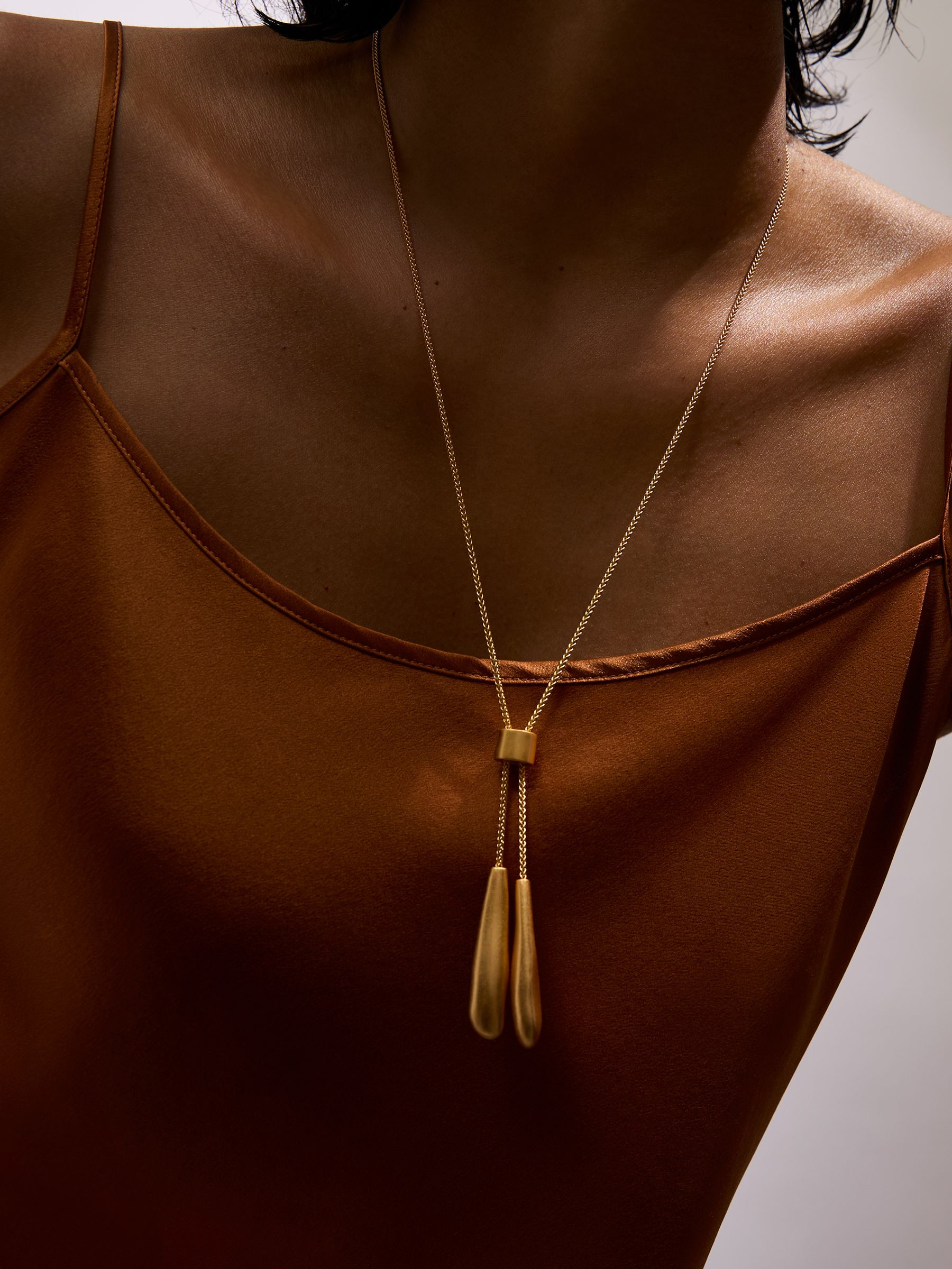 Reiss Sculpted Drop Lariat Necklace in Gold Tone - REISS | Reiss UK