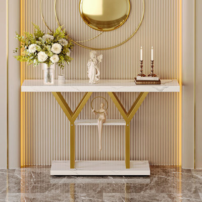 47.2 Inch Entryway Table, Industrial Console Sofa Table, 3 Tier Accent Table, For Entry, Hallway, Entrance, Foyer, Y-Shaped Metal Base | Wayfair North America