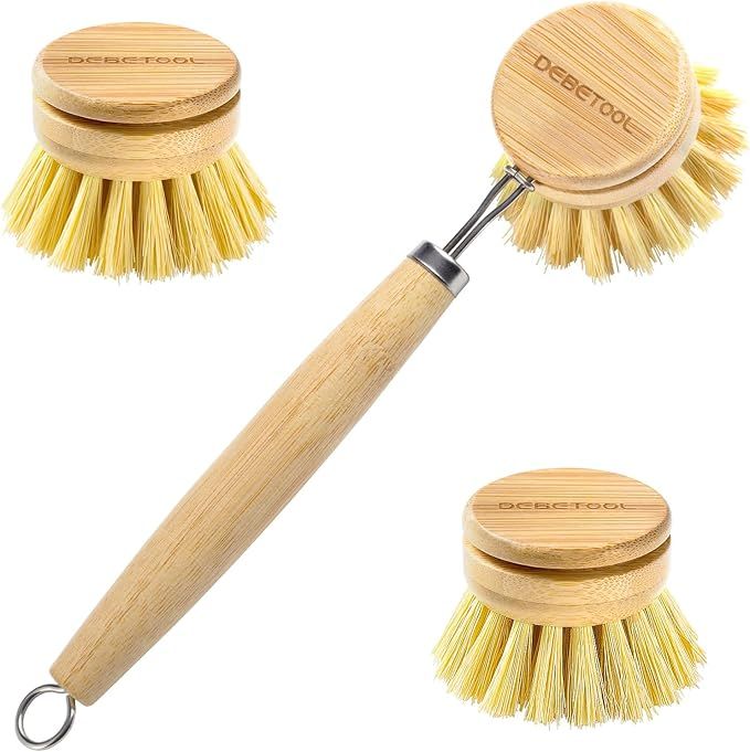 Bamboo Pot Dish Brush,3 Pack Natural Wooden Scrub Brush with Sisal Fiber,Suitable for Dishes,Pans... | Amazon (US)