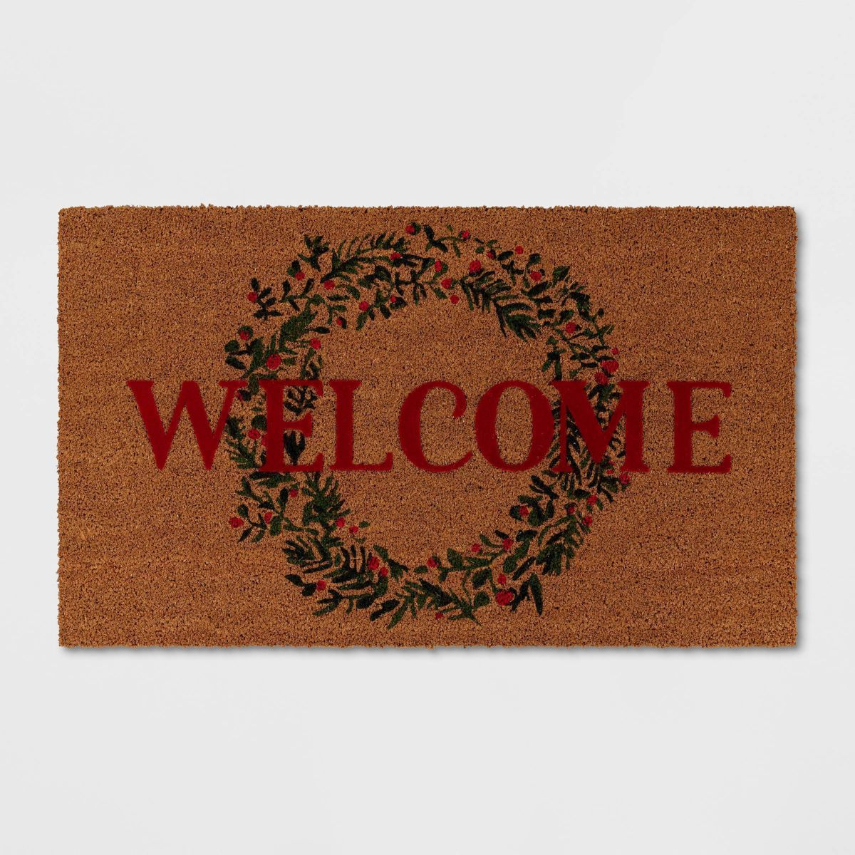 1'6"x2'6" 'Welcome' Wreath Flocked Christmas Doormat Red/Green - Wondershop™ | Target