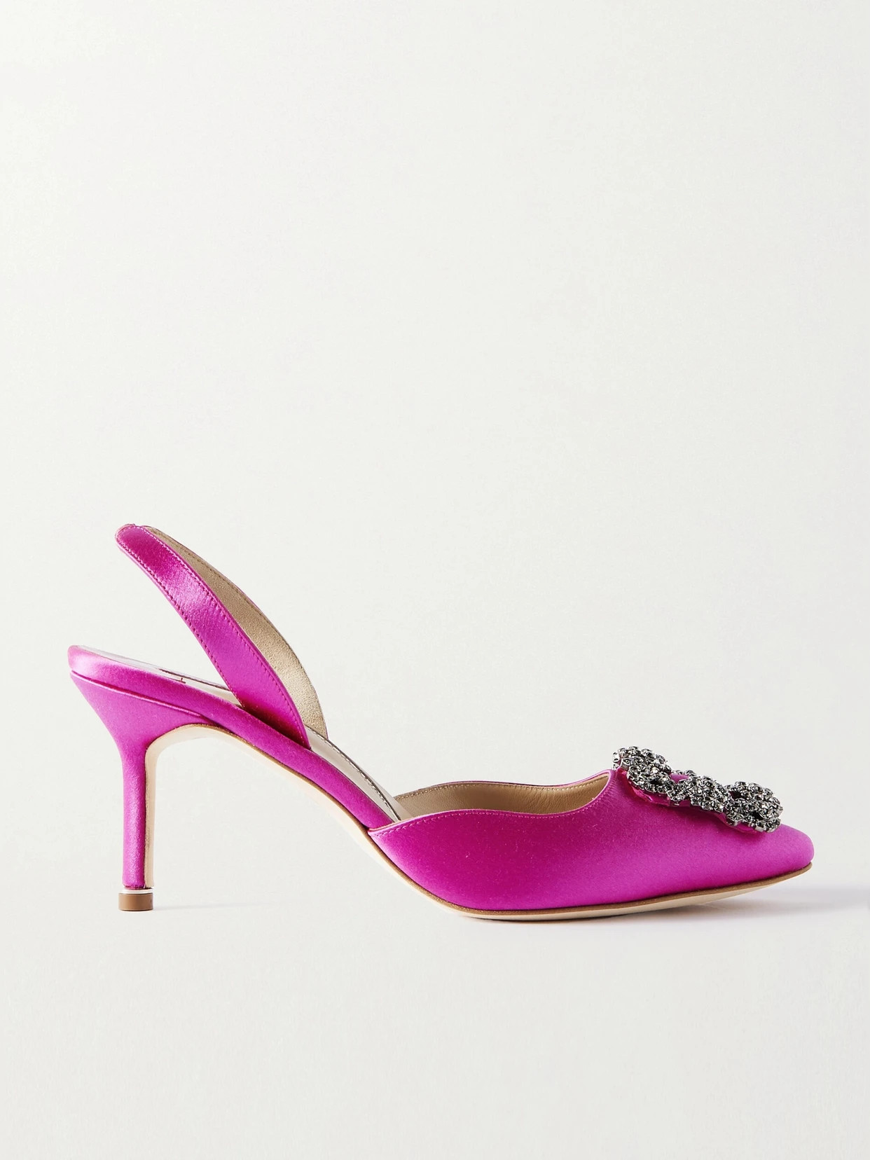 Manolo Blahnik - Hangisli 70 Embellished Satin Slingback Pumps - Pink | NET-A-PORTER (US)