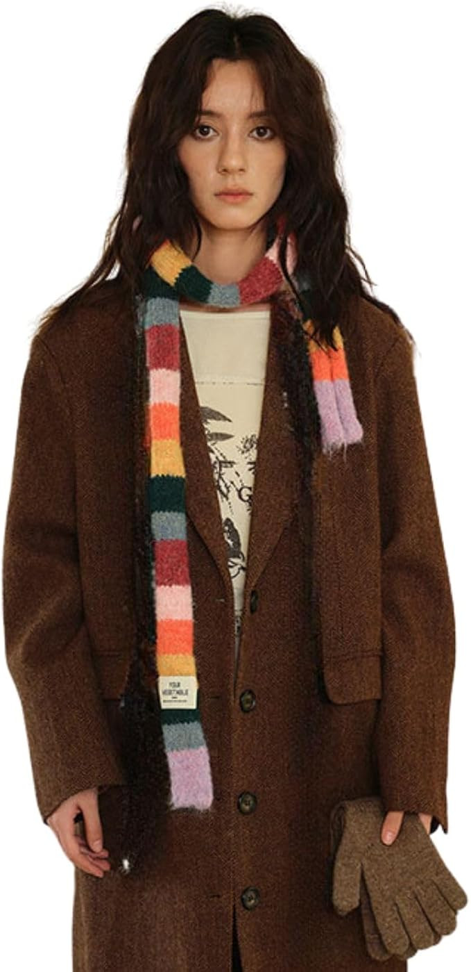 Striped Scarf for Women Knit Scarf Long Skinny Colorful Scarf Womens Winter Fashion Neck Scarves ... | Amazon (US)