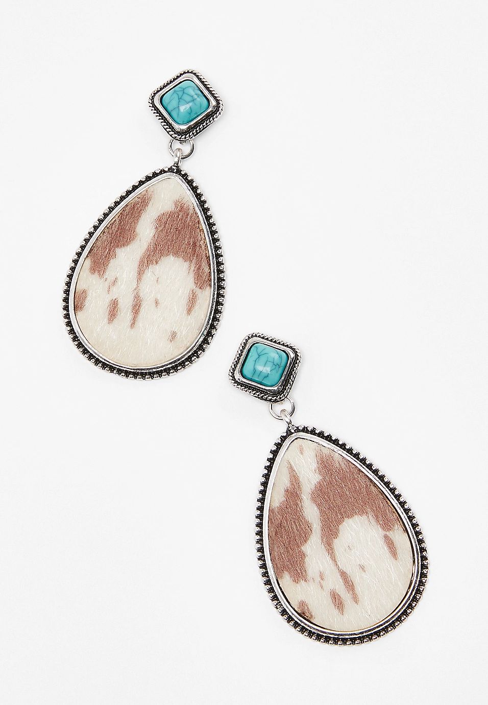 Turquoise Cow Print Teardrop Earrings | Maurices