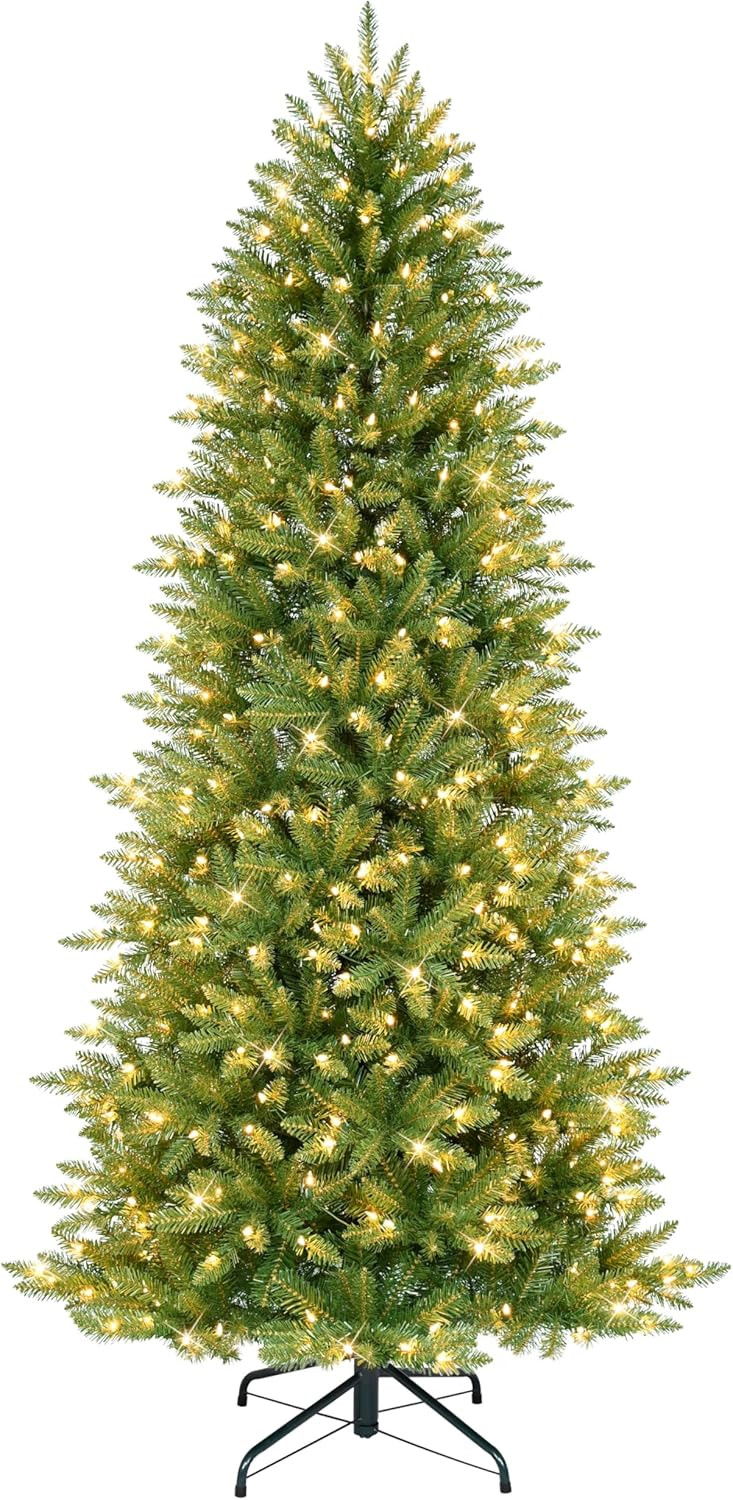 Puleo International 6.5 Foot Pre-Lit Slim Fraser Fir Artificial Christmas Tree with 350 UL Listed... | Amazon (US)