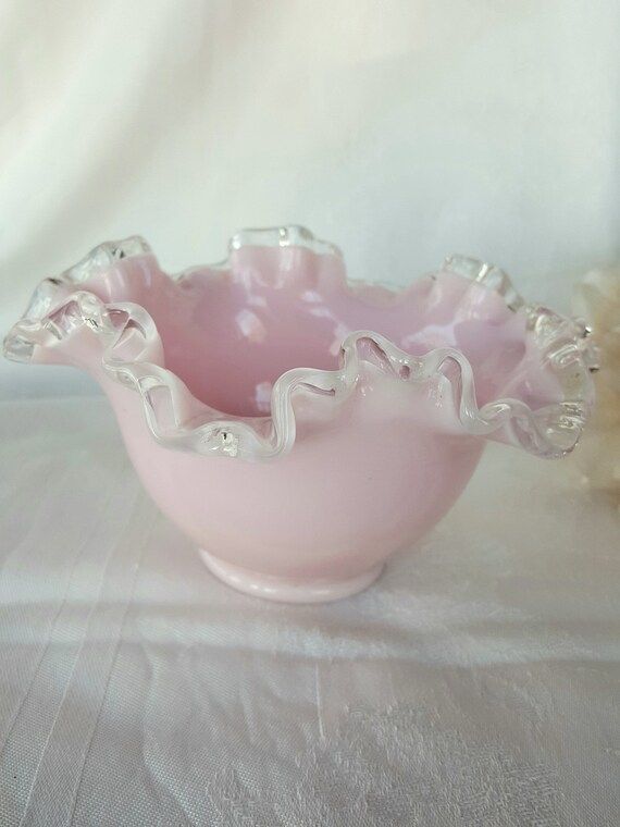 Vintage Fenton Silvercrest Pale Pink Milk Glass Bowl | Etsy (US)