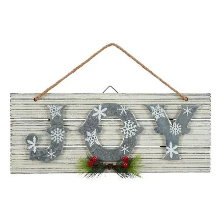 Holiday Time “Joy” Rustic Wooden Hanging Wall Décor Sign, 15" | Walmart (US)