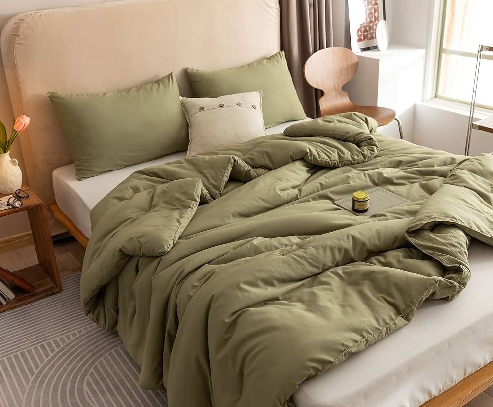 ROSGONIA Olive Green Comforter Set - 3pcs (1 Microfiber Comforter & 2 Pillowcases) Style Queen fo... | Amazon (US)